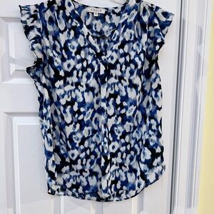 Ladies Size Medium Chaus Abstract Blue and Black Women's Blouse GUC